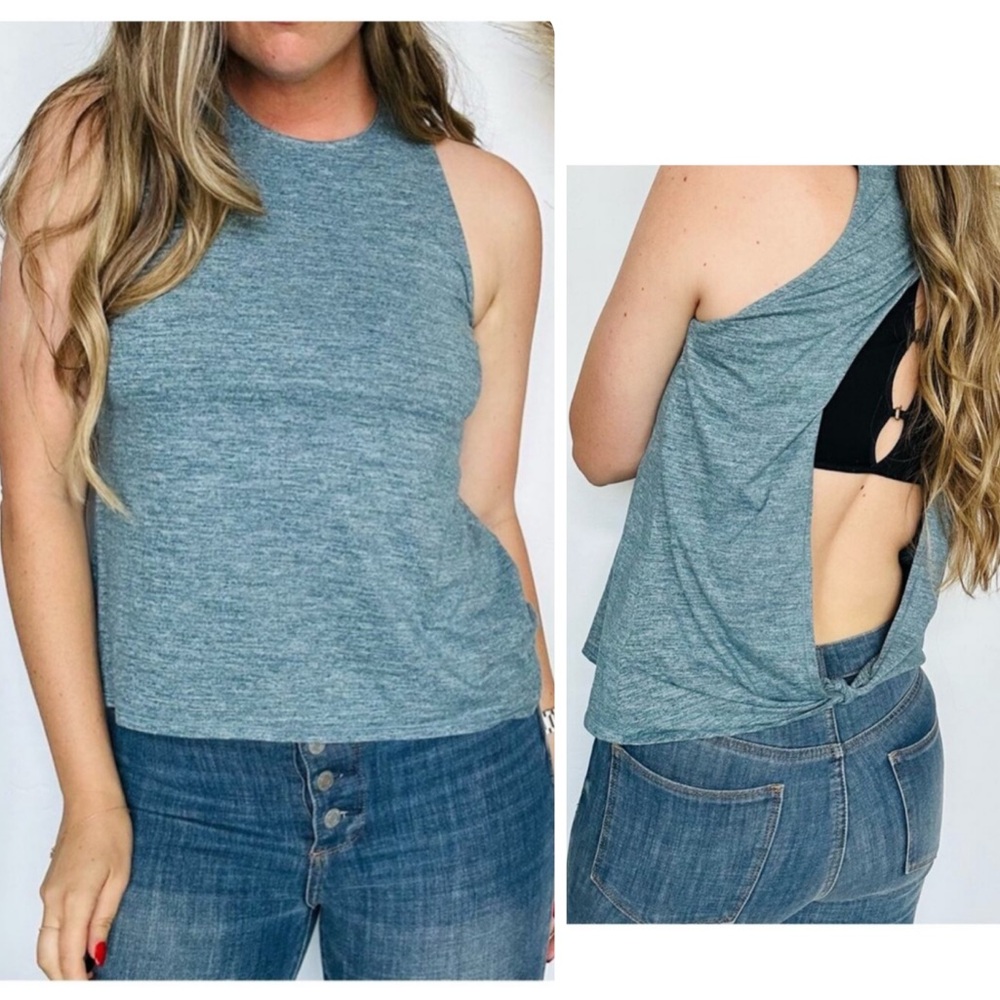 Yogalicious Active Top with Back Opening, Heather Tucson Teal, New with Tag